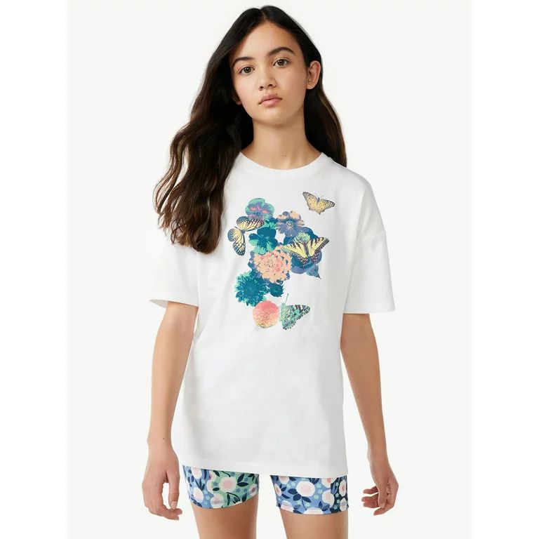 Free Assembly Girls Oversized Graphic Tee with Short Sleeves, Sizes 4-18 | Walmart (US)