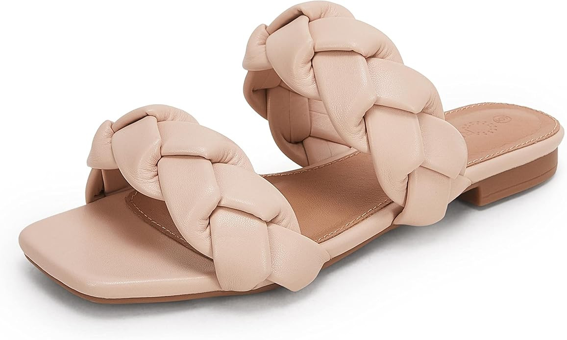 Womens Square Open Toe Braided Sandals Slip-On Casual Summer Comfortable Sandals with Low Heel St... | Amazon (US)