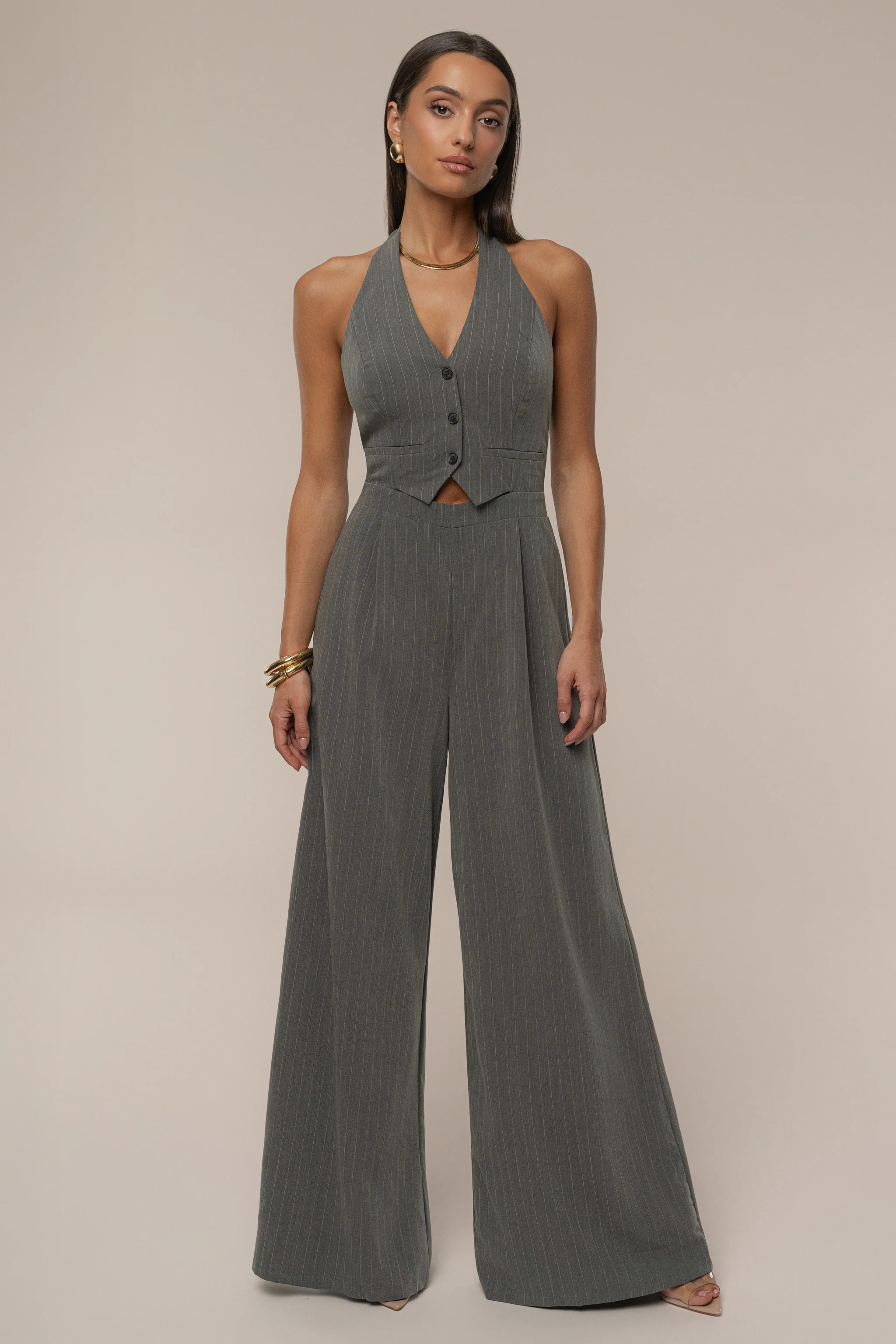 Grey Classic Pinstriped Jumpsuit | JLUXLABEL