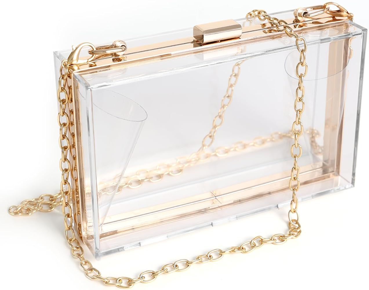 Women Clear Purse Acrylic Clear Clutch Bag, Shoulder Handbag With Removable Gold Chain Strap | Amazon (US)
