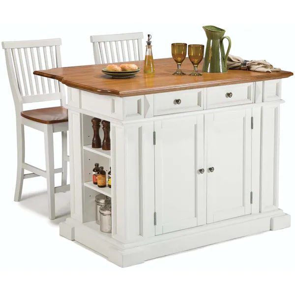 Home Styles White Distressed Oak Kitchen Island and Bar Stools | Bed Bath & Beyond