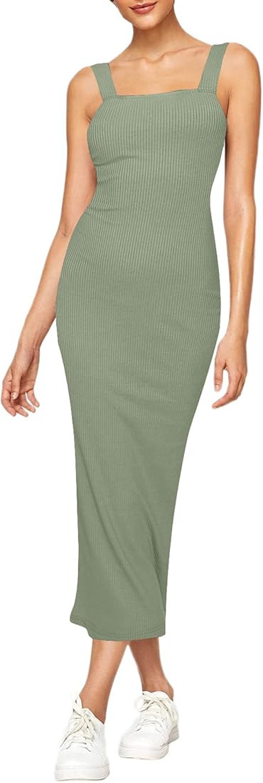 Verdusa Women's Sleeveless Slit Back Ribbed Bodycon Midi Tank Dress | Amazon (US)