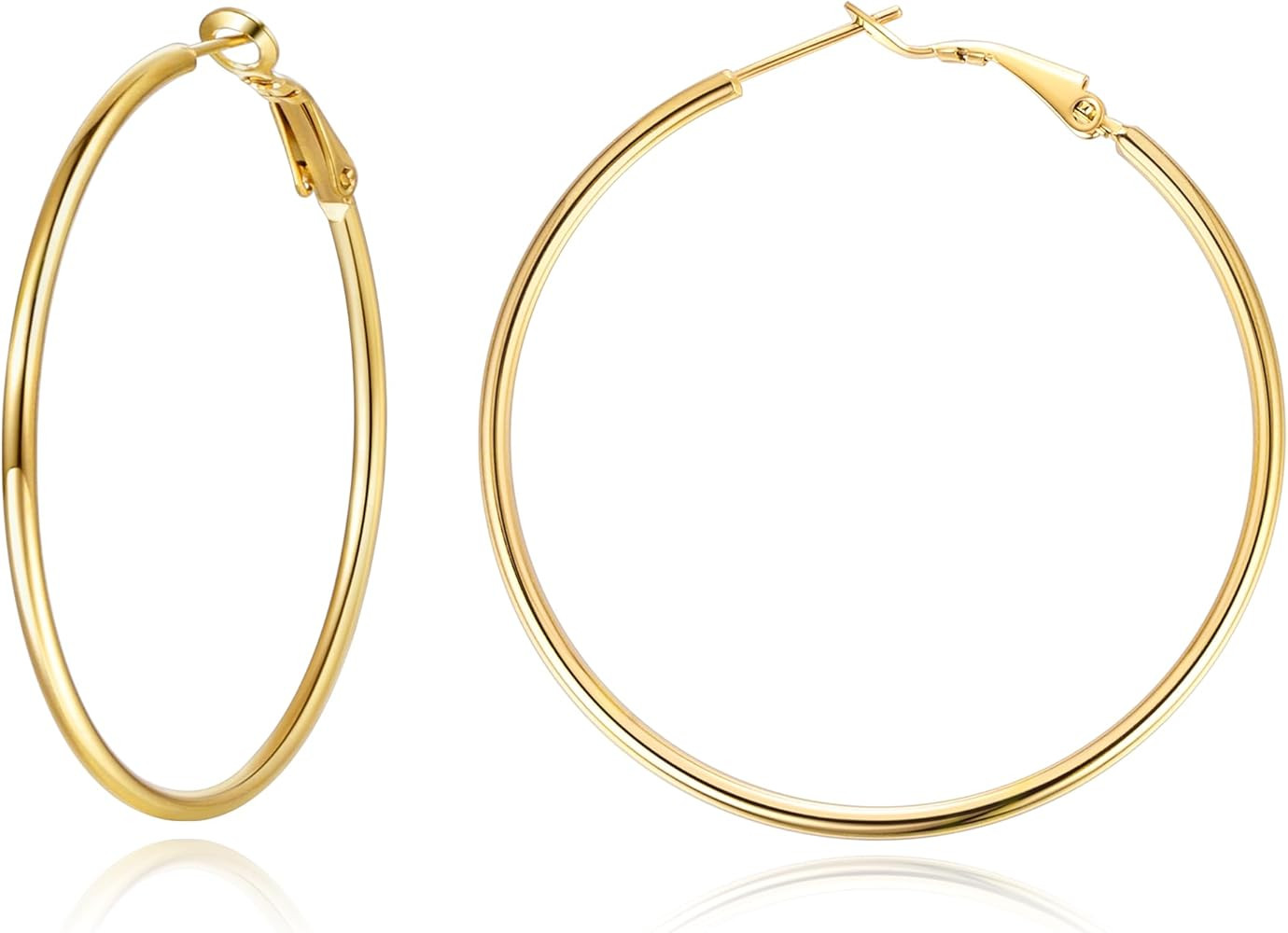 Jewlpire 14K Gold Plated 925 Sterling Sliver Post Hoop Earrings, 2MM Thick Hoop earrings Lightwei... | Amazon (US)