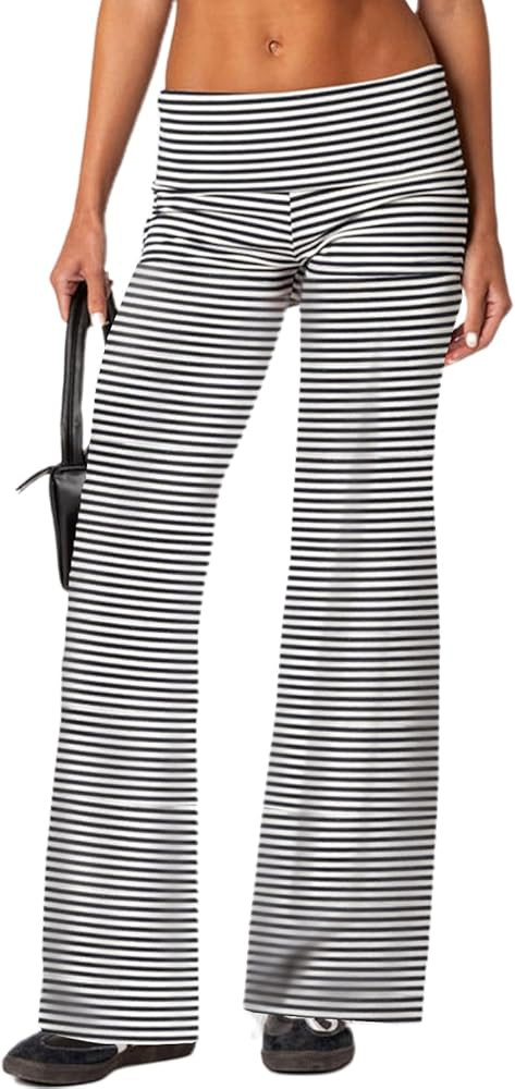 NZNDSHD Fold Over Yoga Pants for Women Low Rise Straight Leg Sweatpants Y2k Solid Color Stretchy ... | Amazon (US)