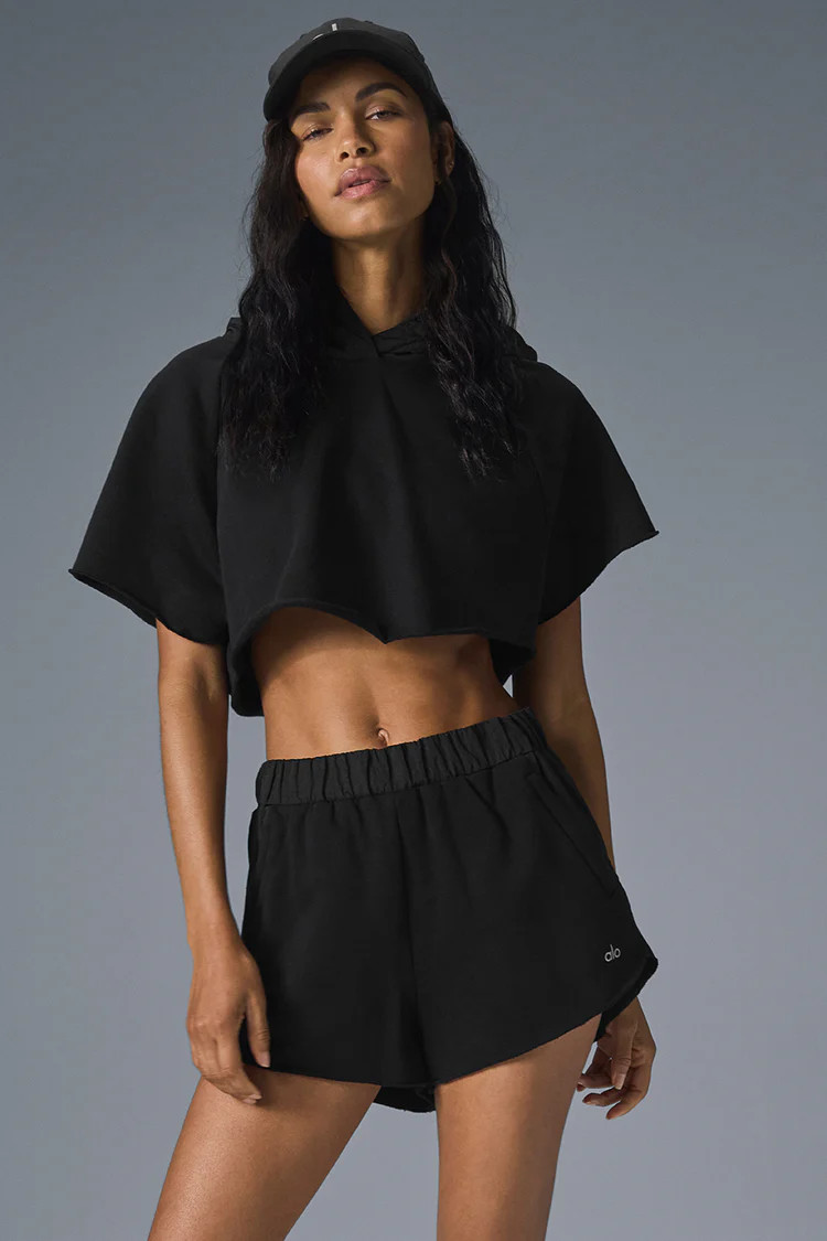Cropped In The Air Short Sleeve Hoodie - Black | Alo Yoga (US)