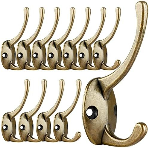 12 Pack Antique Brass Coat Hooks Wall Mounted with 24 Screws Retro Double Hooks Utility Antique B... | Amazon (US)