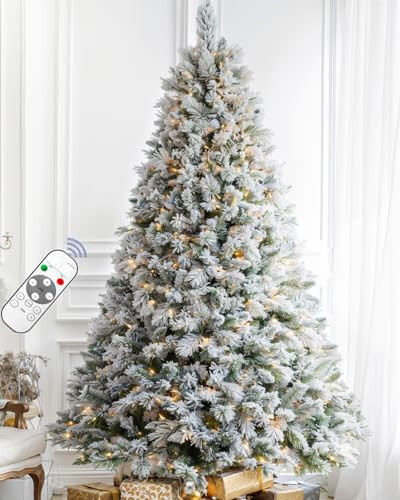 4FT Pre-lit Snow Flocked Christmas Tree Spruce with Remote Control, 150 Warm White Multi-Color Lights, Artificial Hinged/Feel Real/Realistic for Home, Holiday Decoration Dual Color LED | Amazon (US)