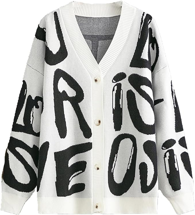 JASCLS Women's Cable Knit Long Sleeve Cardigan V-Neck Button Down Embroidery Chunky Oversized Swe... | Amazon (US)