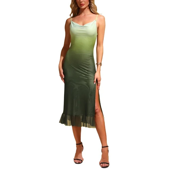 INSPIRE CHIC Summer Spaghetti Strap Maxi Dress for Women's Cowl Neck Stretchy Mesh Flowy Wedding ... | Walmart (US)