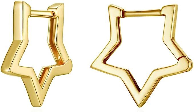 BISAER Star Earrings 925 Sterling Silver Cute Hoop Earrings for Women Hypoallergenic Small Sleepe... | Amazon (US)