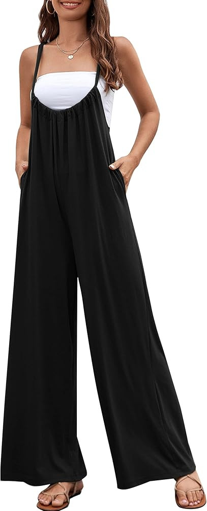 Flygo Women's Summer Casual Loose Sleeveless Jumpsuits Adjustable Spaghetti Straps Wide Leg Overa... | Amazon (US)