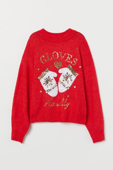 Knit Sweater with Sequin Motif | H&M (US + CA)