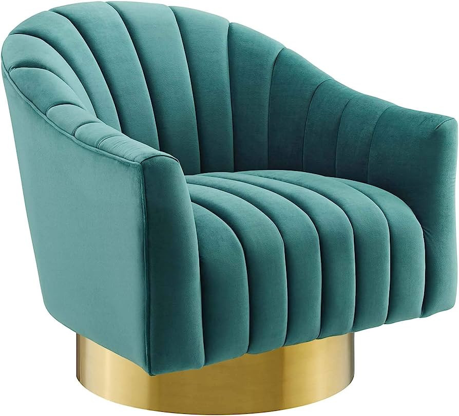 Modway Buoyant Channel Tufted Performance Velvet Accent Lounge Living Room Swivel Chair in Teal | Amazon (US)