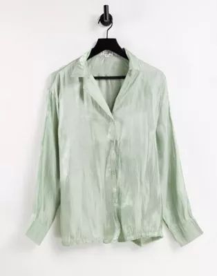 In The Style x Naomi Genes satin shirt set in sage | ASOS | ASOS (Global)