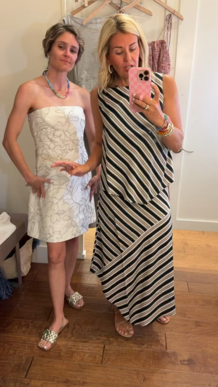 This are really cute! I will be styling this skirt all the ways! Lolly’s dress is stunning!! 

My Sizing:
Paisley dress - small petite
Black twist dress - small petite
Stripe set - top xs & skirt 2
Eyelet Dress - xs petite 
T-shirt dress - xs
Tank - xs
Jeans - 25P
Sweater - xs

#LTKdayinmylife #LTKmomlife #LTKOver40