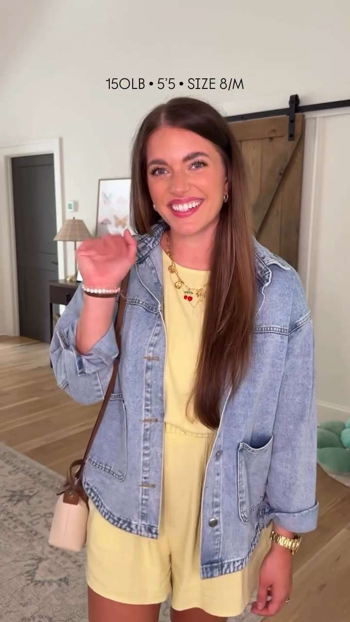 cutest matching set! Lemonyellow color. I sized up 1 to the L for a v comfy fit. But I’d say TTS! A little loose in waist but I prefer over tight! Fav seamless bra TTS - M & fave full cov undies size L. Denim jacket TTS - M. sandals so comfy & TTS. 

 #LTKdayinmylife #LTKootd #LTKmomlife