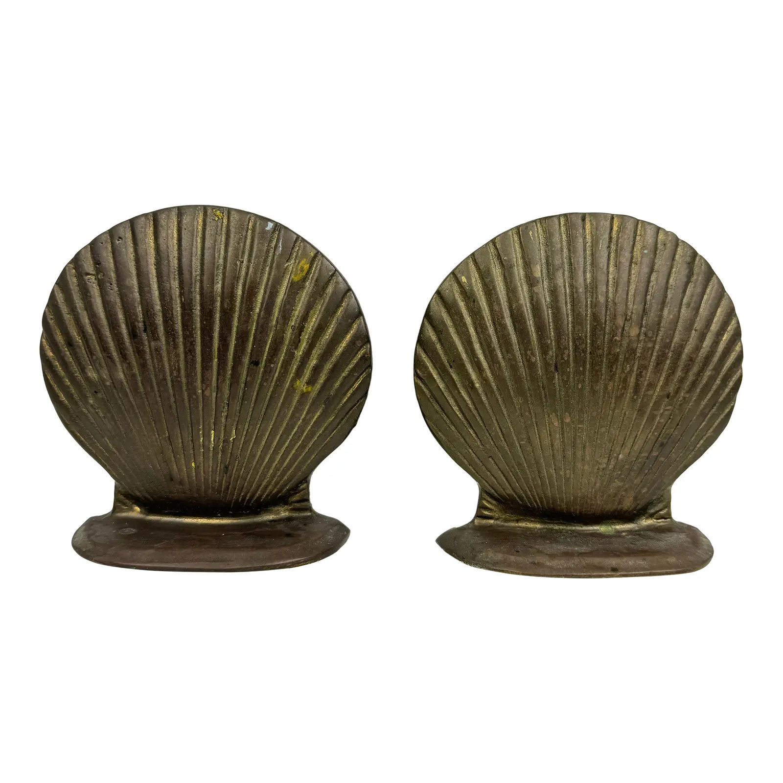 Set of 2 Vintage Brass Shell Bookends | Chairish