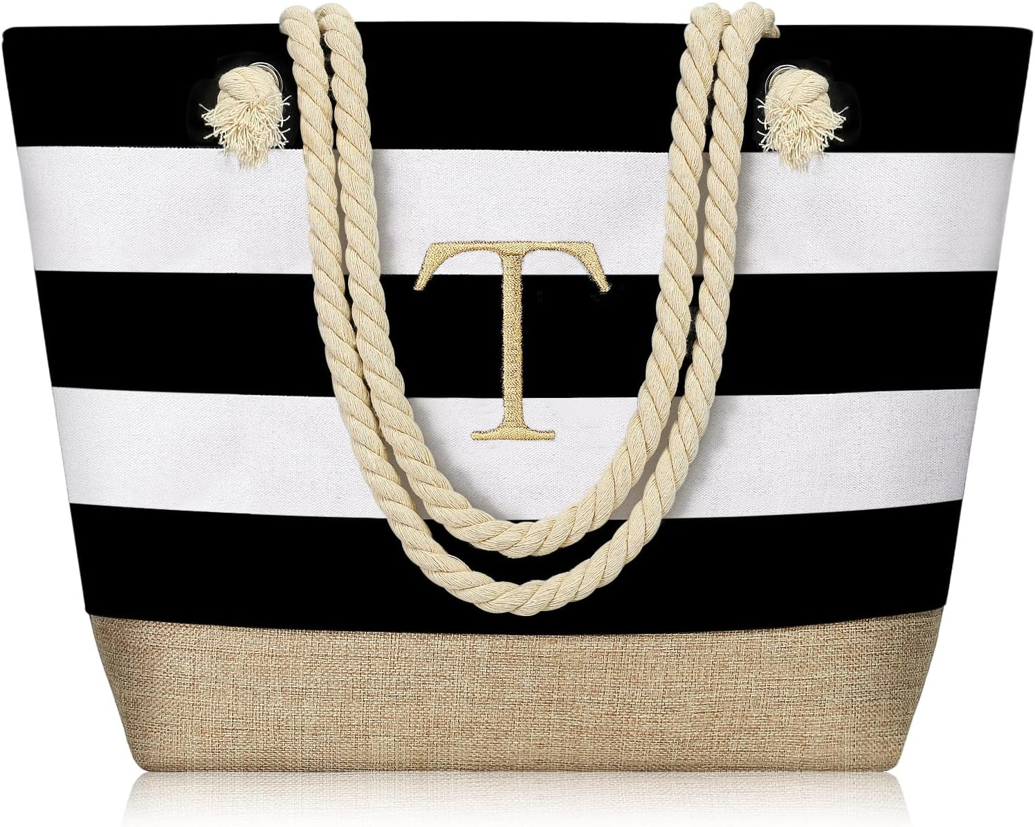 YOOLIFE Initial Canvas Waterproof Beach Tote Bag Zipper Personalized Gifts for Women Her Birthday... | Amazon (US)