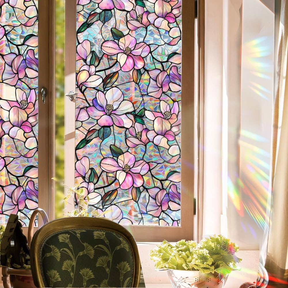 Yeysynana Window Film, Decorative Stained Orchid Flowers Static Glass Window Clings Stickers for ... | Amazon (CA)
