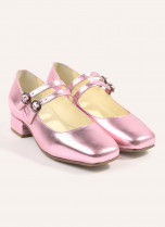 Paris Metallic Leather Mary Jane Shoes - Pink | Joanie