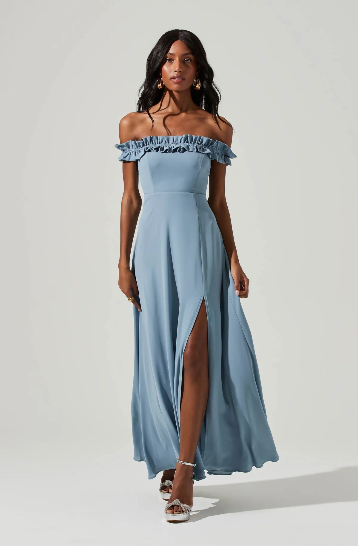 Venetia Off Shoulder Ruffle Trim Maxi Dress | ASTR The Label (US)