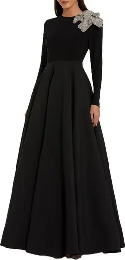 Long Sleeve Taffeta 3D Flower Ball Gown | Nordstrom