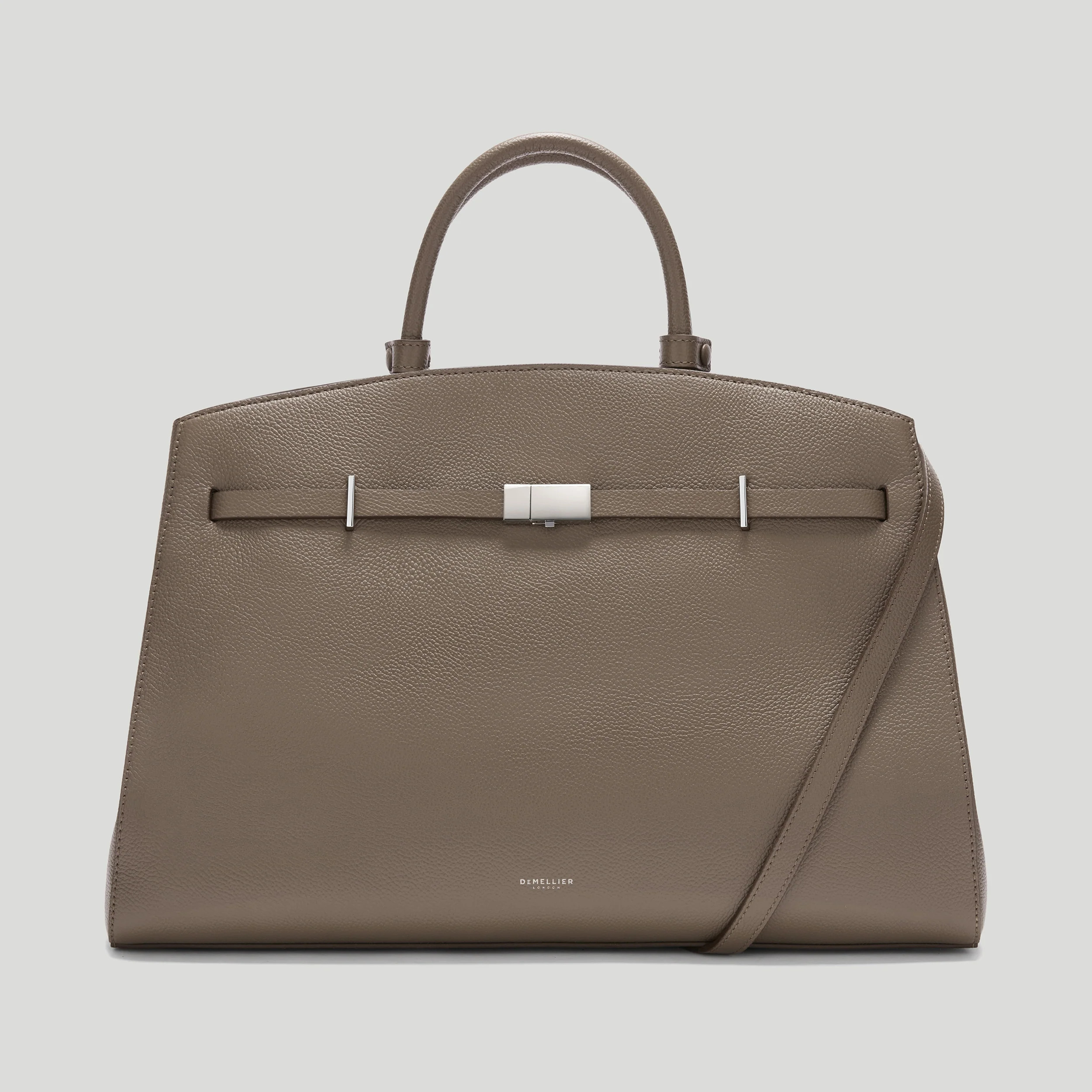 DeMellier The Hudson in Dark Taupe Small Grain Leather Tote & Work bag | DeMellier
