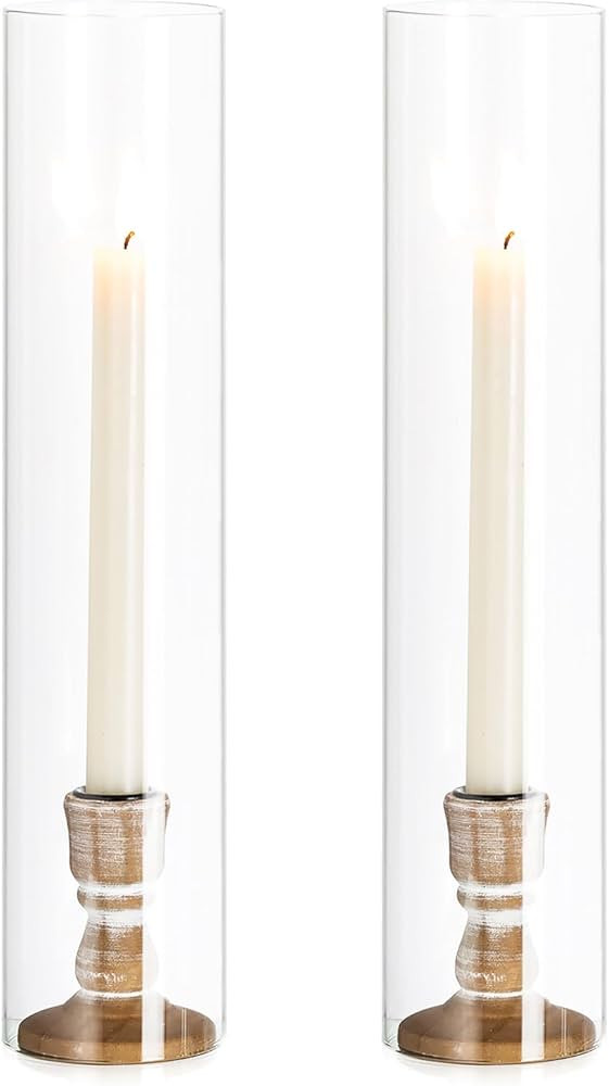 NUPTIO Wooden Candle Stick Holders: 2 Pcs Hurricane Taper Candle Holder 14 inch Rustic Wood Candl... | Amazon (US)