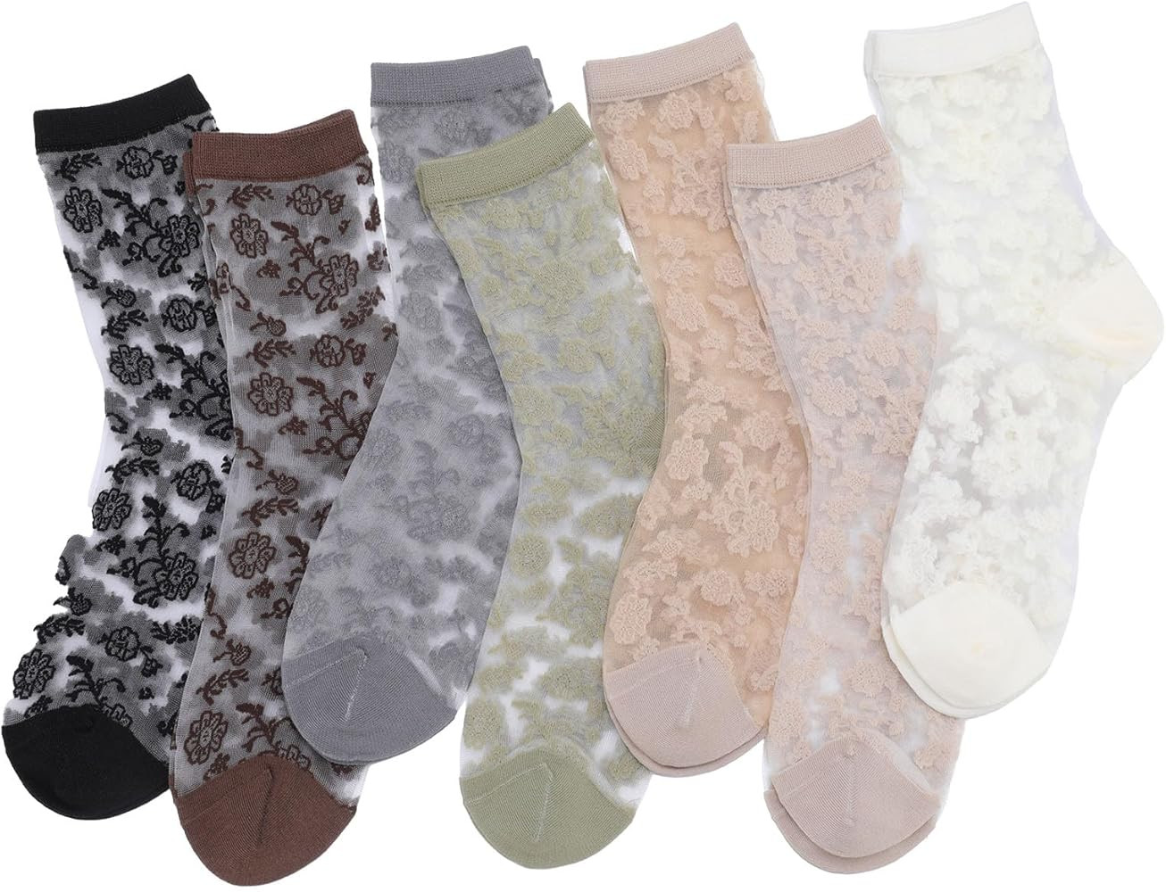 Vintage Flower Sheer Socks for Women Ankle Mesh Lace Elastic Jacquard Transparent Socks | Amazon (US)