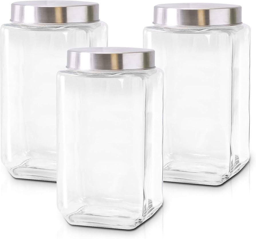 Glass Canisters for Kitchen – Set of 3 Large Food Storage Containers – 70Oz Storage Jars with... | Amazon (US)