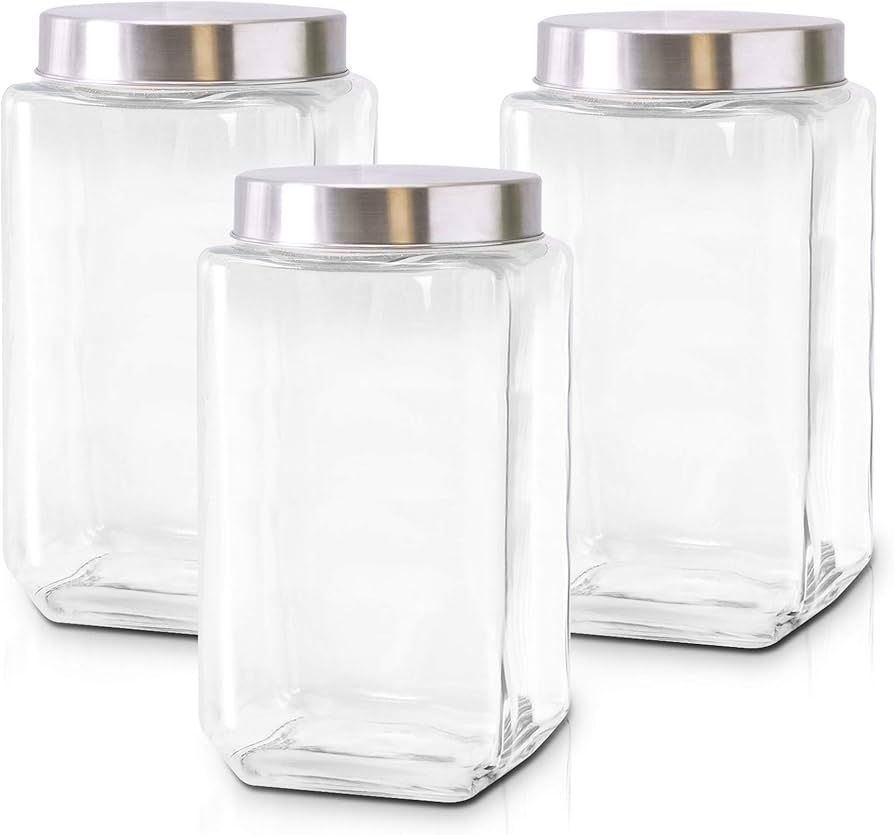 Glass Canisters for Kitchen – Set of 3 Large Food Storage Containers – 70Oz Storage Jars with... | Amazon (US)