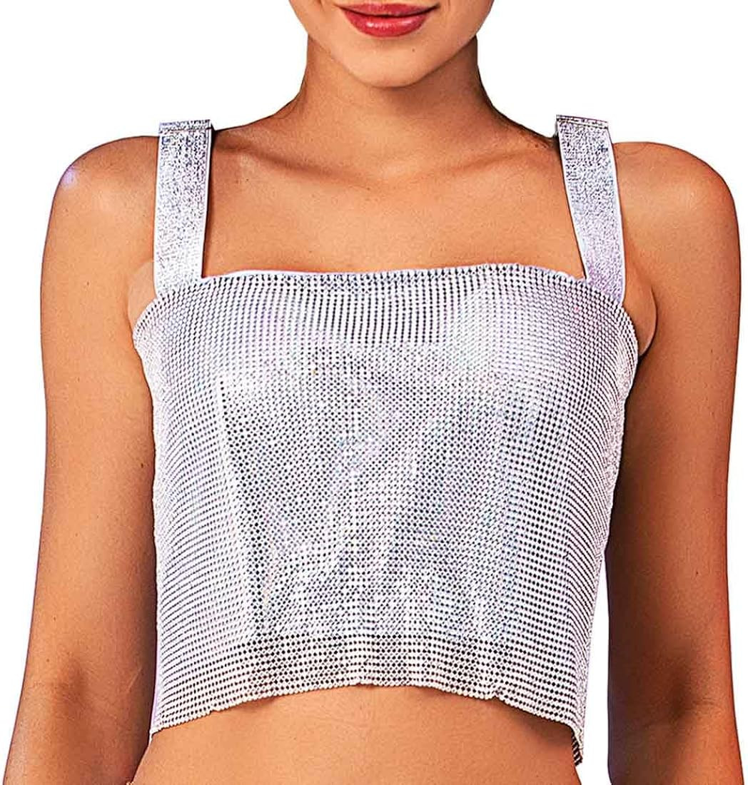 Yokawe Women Sexy Crop Tops Sparkly Crystal Tank Top Y2k Sleeveless Spaghetti Strap Tube Top Rave... | Amazon (US)