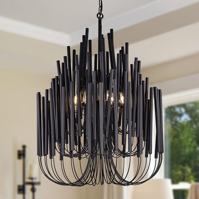 TOCHIC Modern Farmhouse Chandelier for Dining Room 21", Small Vintage Black Wood Chandeliers Ligh... | Amazon (US)