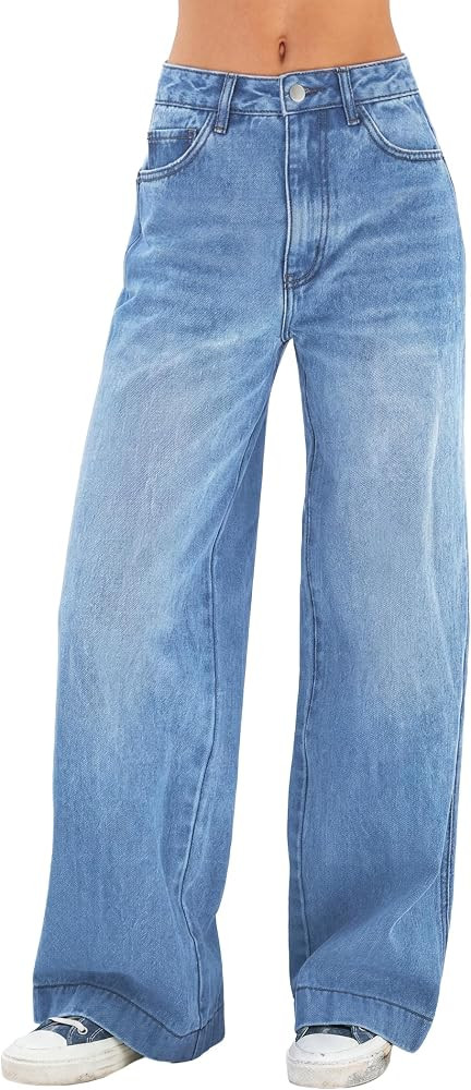 EMMIOL Women's 2026 Wide Leg Jeans Distress High Waist Stretchy Baggy Denim Pants Trousers Clothi... | Amazon (US)