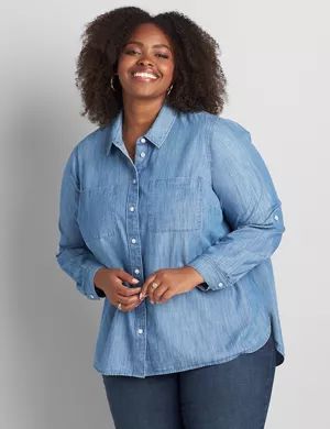 No-Peek Chambray Boyfriend Shirt | Lane Bryant (US)