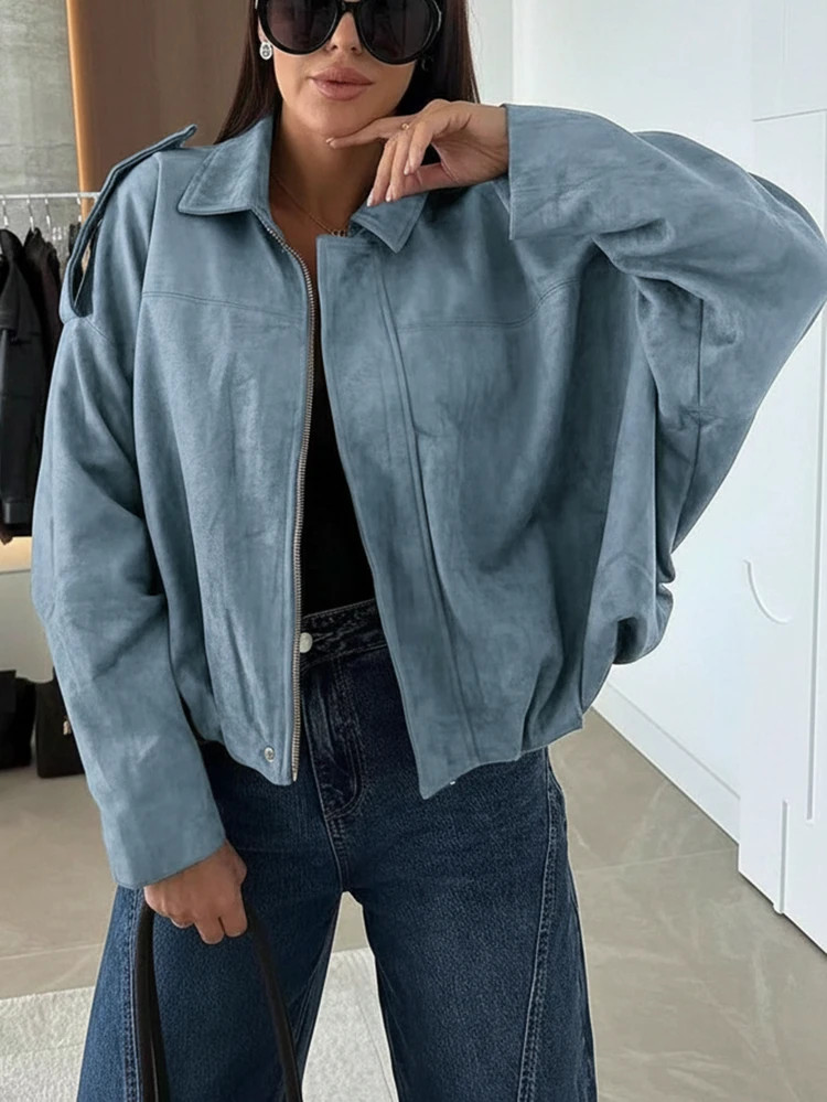 Sky blue suede military style hackst | SHEIN