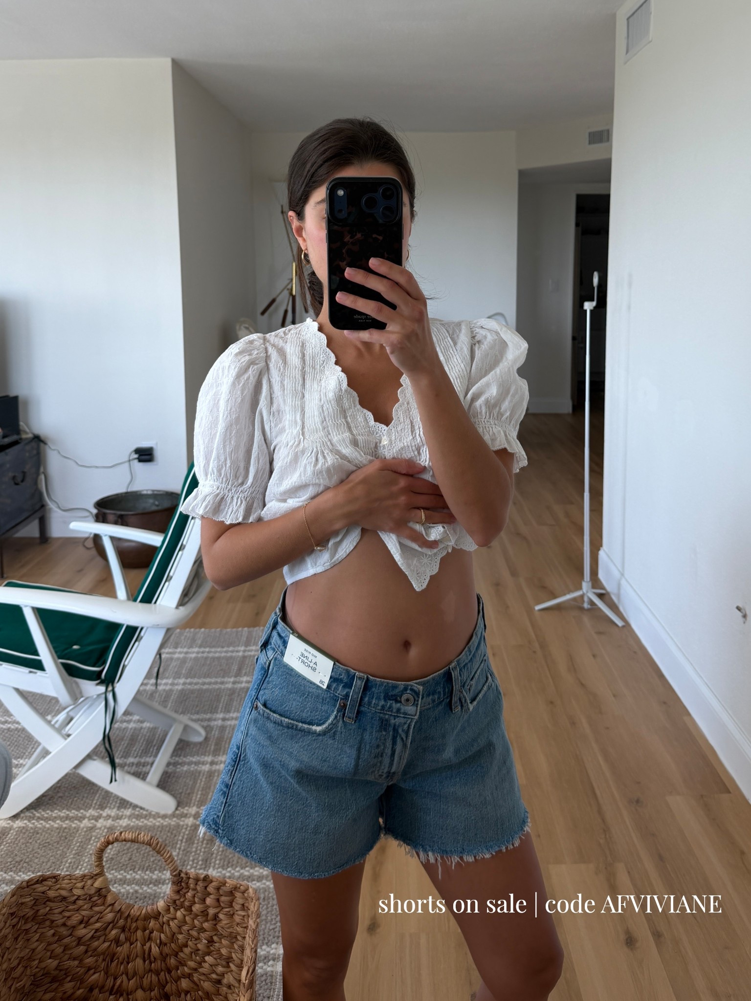 
[3/30/26] final day to use code AFVIVIANE for 15% off | Loving the loose fit on the mid-rise denim shorts, Currently 16 weeks pregnant wearing size 28 but could size up in the next few weeks! Top is unfortunately no longer available, but linking other options + 100% cotton options! 

#LTKSaleAlert #LTKSeasonal #LTKBump