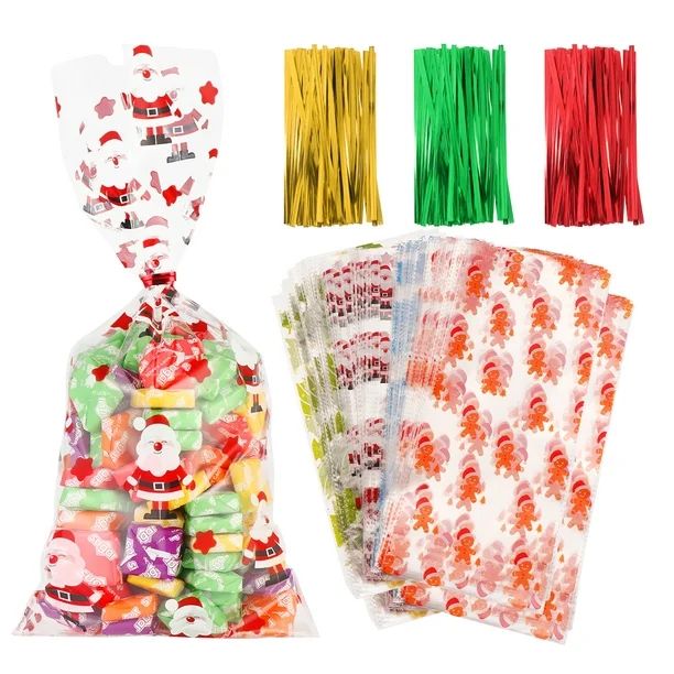 HOMEMAXS Toyvian 200PCS Christmas Gift Bags Transparent Christmas Gift Wrapping Goodie Bags Favor... | Walmart (US)