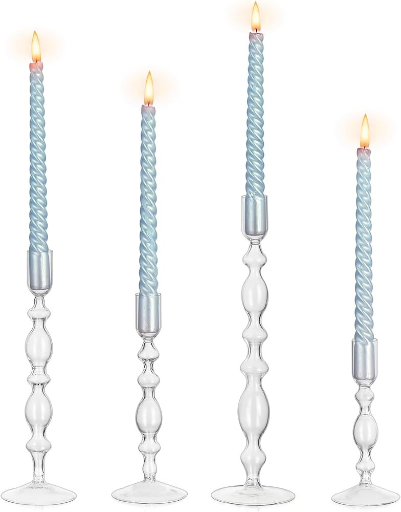 Glasseam Glass Candle Holders for Candlesticks: Clear Taper Candle Holders Set of 4 Modern Candle... | Amazon (US)