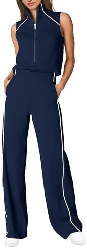 SENSERISE Womens Summer Jumpsuits Dressy Casual Sleeveless Mock Neck Top Wide Leg Pants Romper wi... | Amazon (US)
