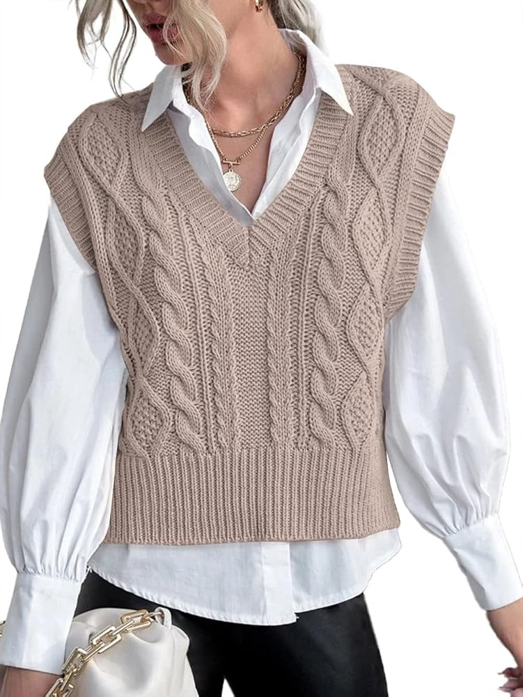 Jumppmile Womens V Neck Sweater Vest Sleeveless Pullover Crop Sweater Vest | Amazon (US)