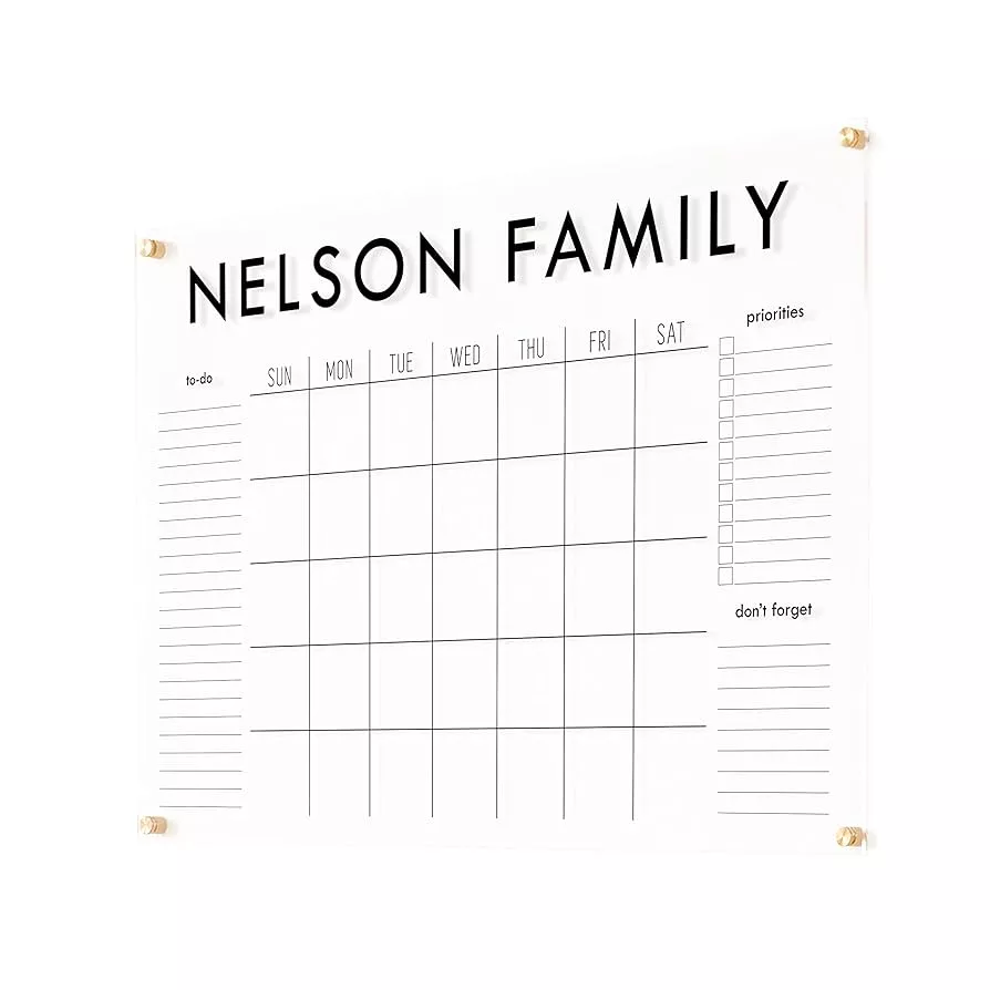 Large Acrylic Calendar Personalized Dry Erase Monthly -  in 2023