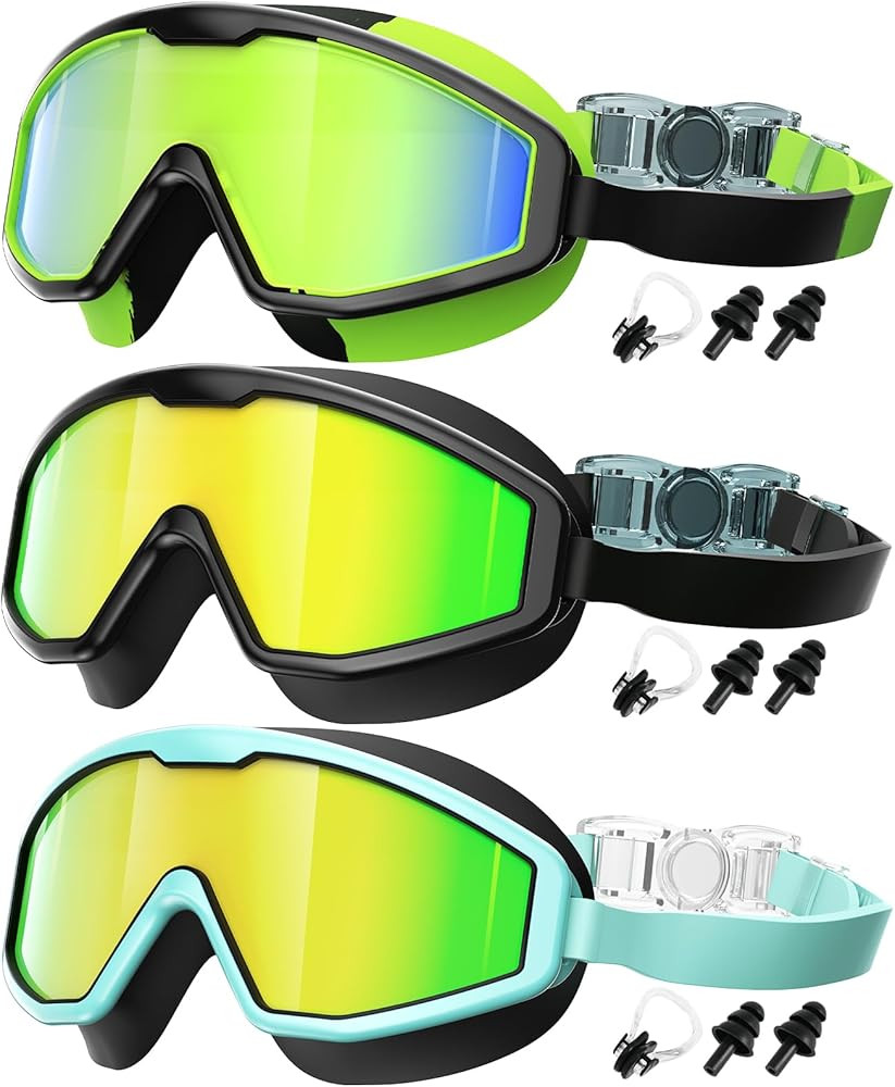 Kids Goggles Age 4-16, Anti-Fog UV 180\u00b0Clear View Kids Swim Goggles, 3 Pack Swimming Goggles... | Amazon (US)