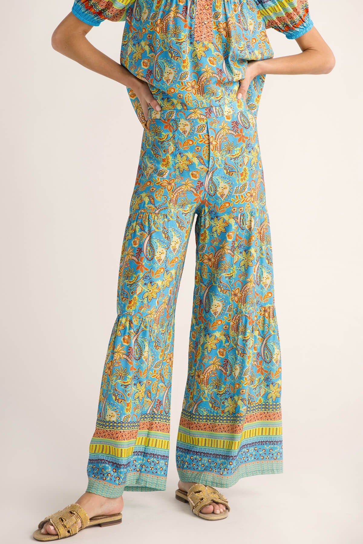 Current Air Paisley Border Printed Wideleg Pants | Social Threads