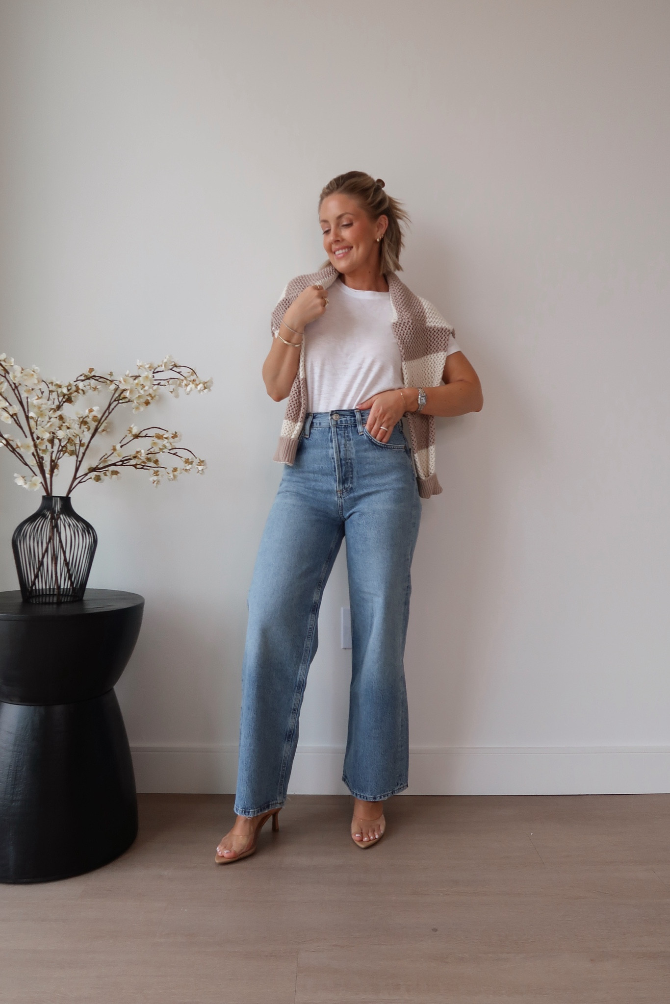 Love this outfit for a Fall transitional look 🤍
XS tee  / 24 Agolde jeans (size down one) / XS striped knit pullover (found in stock!) 

#LTKSeasonal #LTKFindsUnder100 #LTKStyleTip