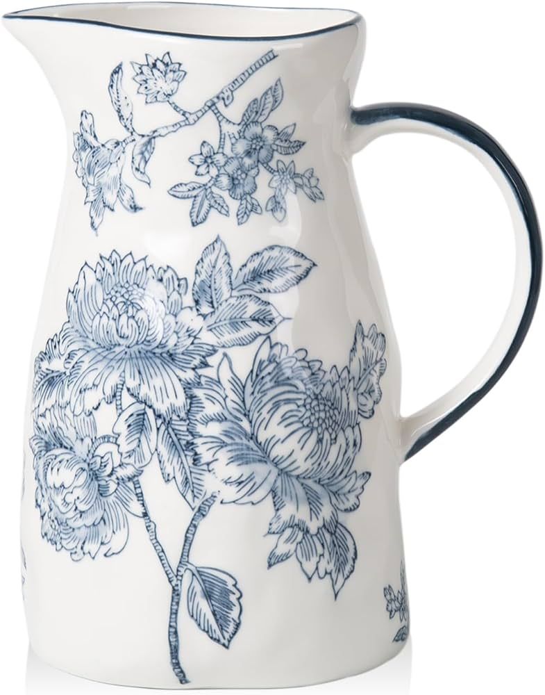 Ceramic Pitcher Vase, Blue and White Jug for Home Decor, Chinoiserie Vase Decor, Decorative Pitch... | Amazon (US)