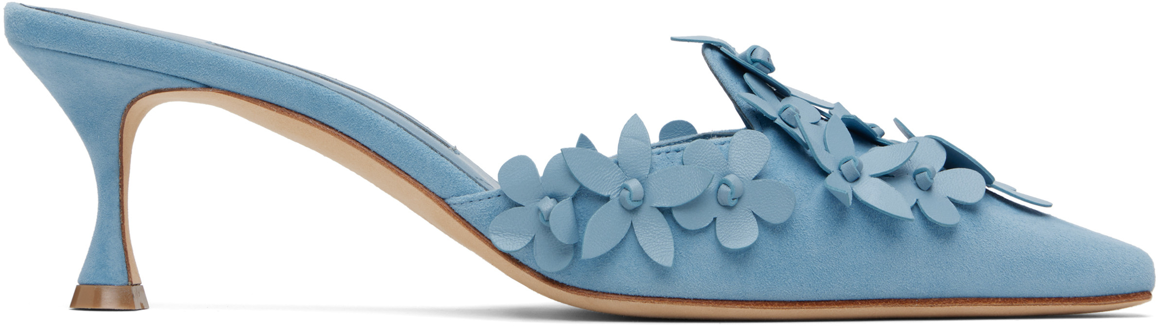 Manolo Blahnik Blue Harnes Mules | SSENSE