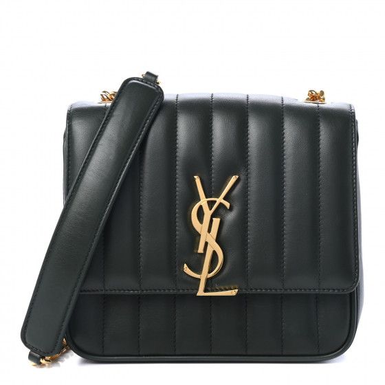 SAINT LAURENT Lambskin Matelasse Monogram Medium Vicky Chain Bag Algae | Fashionphile