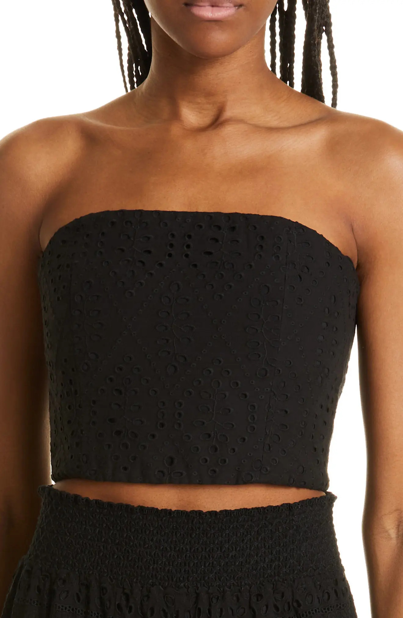 Alice + Olivia Ceresi Eyelet Detail Bandeau Crop Top in Black at Nordstrom, Size 10 | Nordstrom