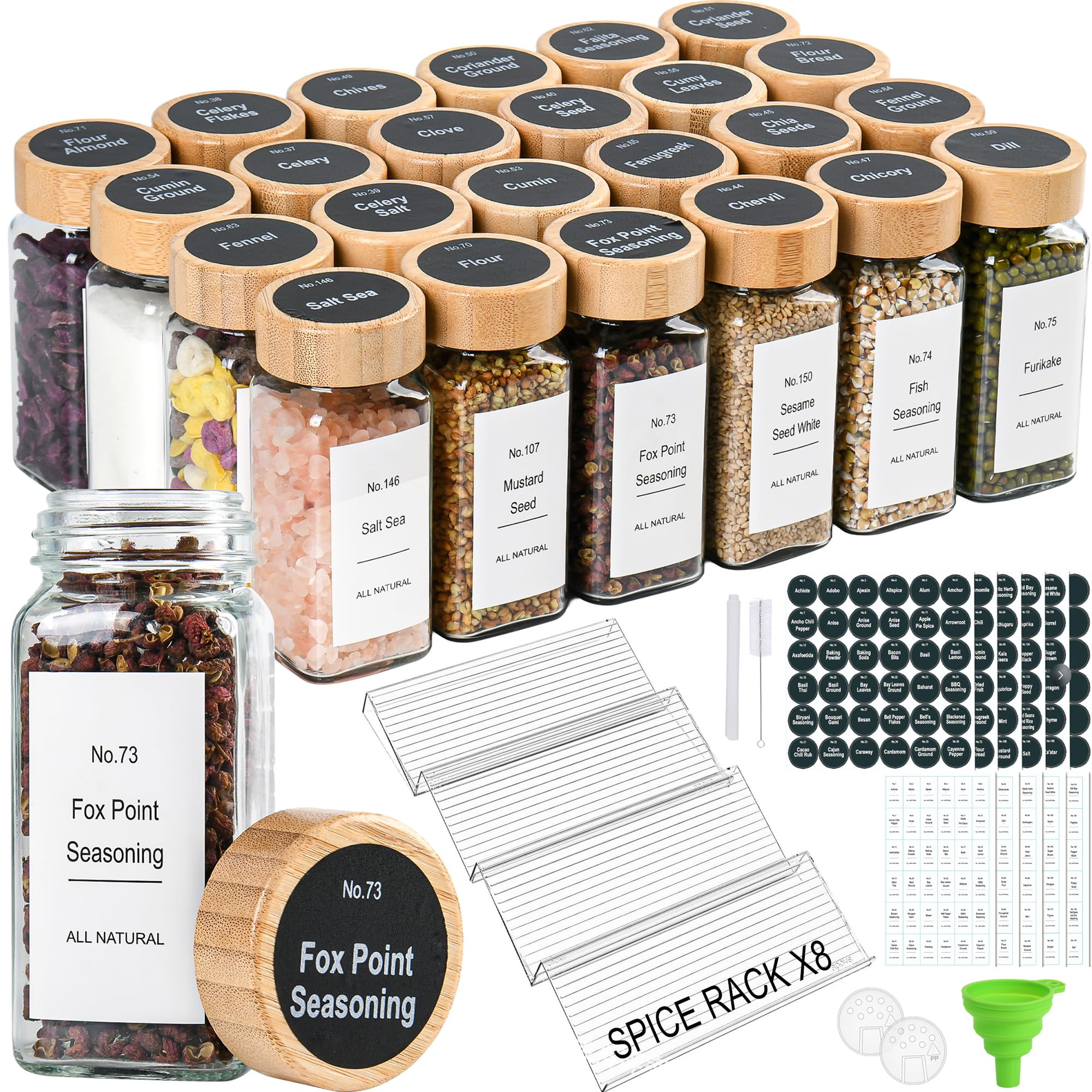 24 Pcs Glass Spice Jars Bamboo Lids with Spice Drawer Organizer Set, 4 Tier-8 Pack Acrylic Expand... | Amazon (US)